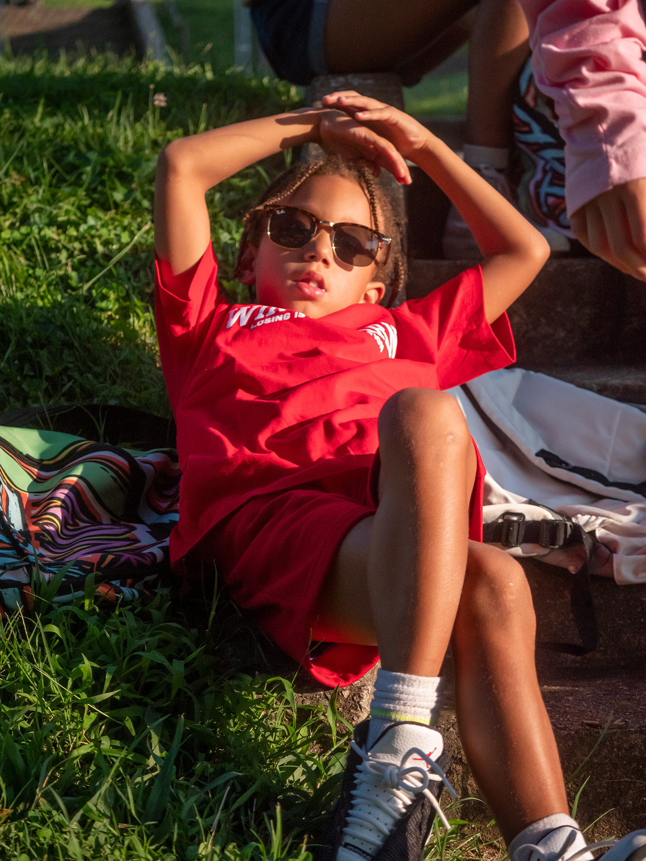 WinOrLearn Color block Tee+shorts sets red