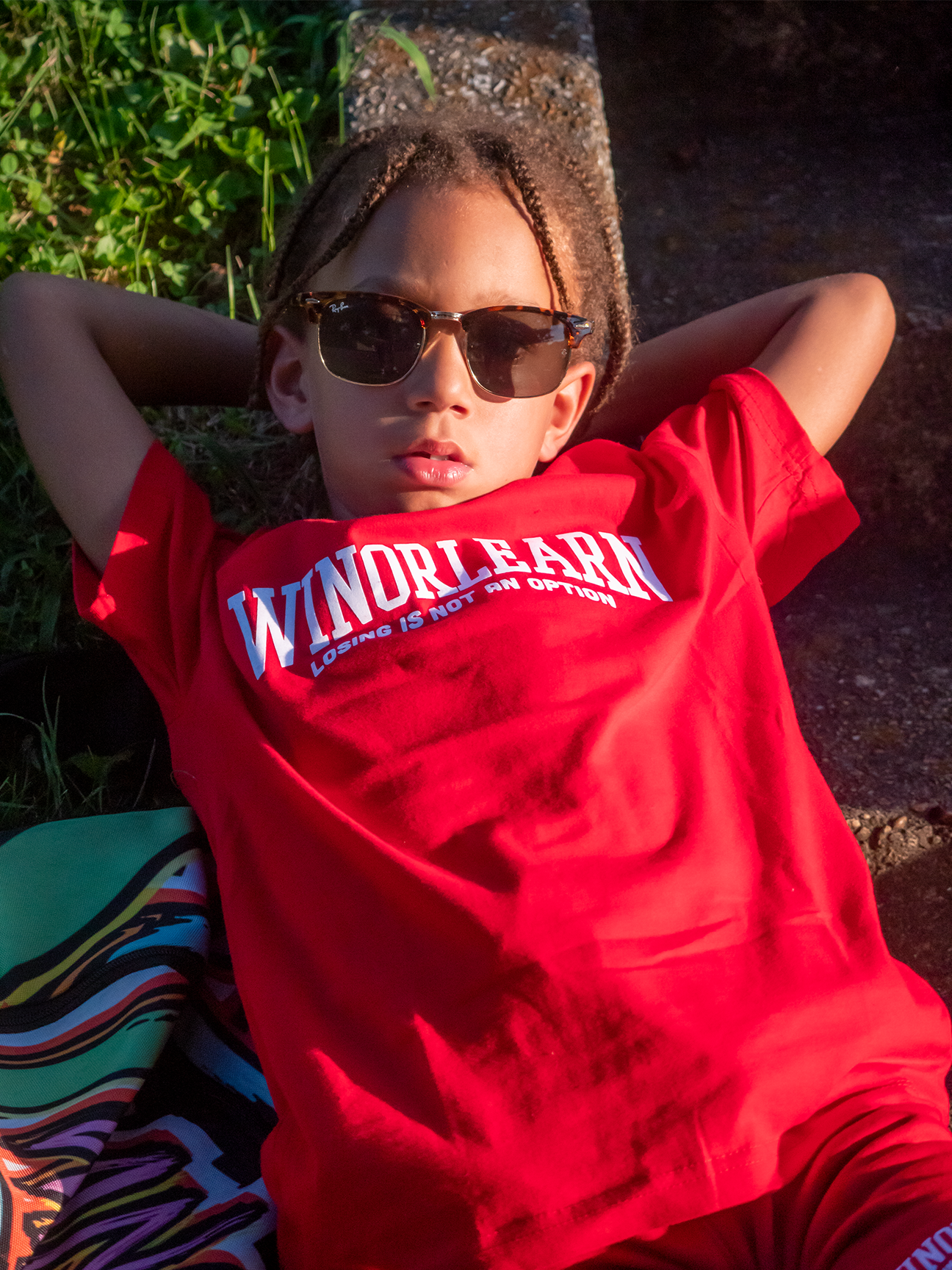 WinOrLearn Color block Tee+shorts sets red